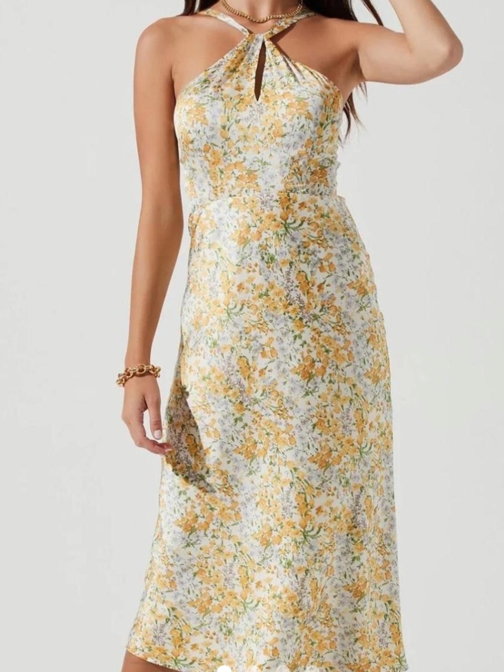 ASTR the Label Sandrine Floral Halter Midi Dress In Cream Yellow Floral - Picture 5 of 5